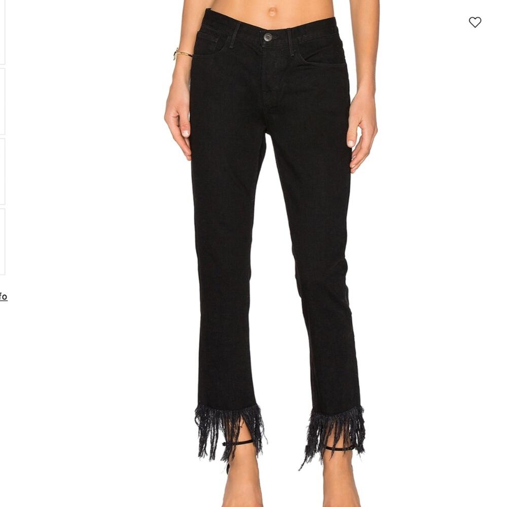 3X1 Denim Black Straight Fringe Crop Black‎ Jeans 27 Frayed Boho Button Fly